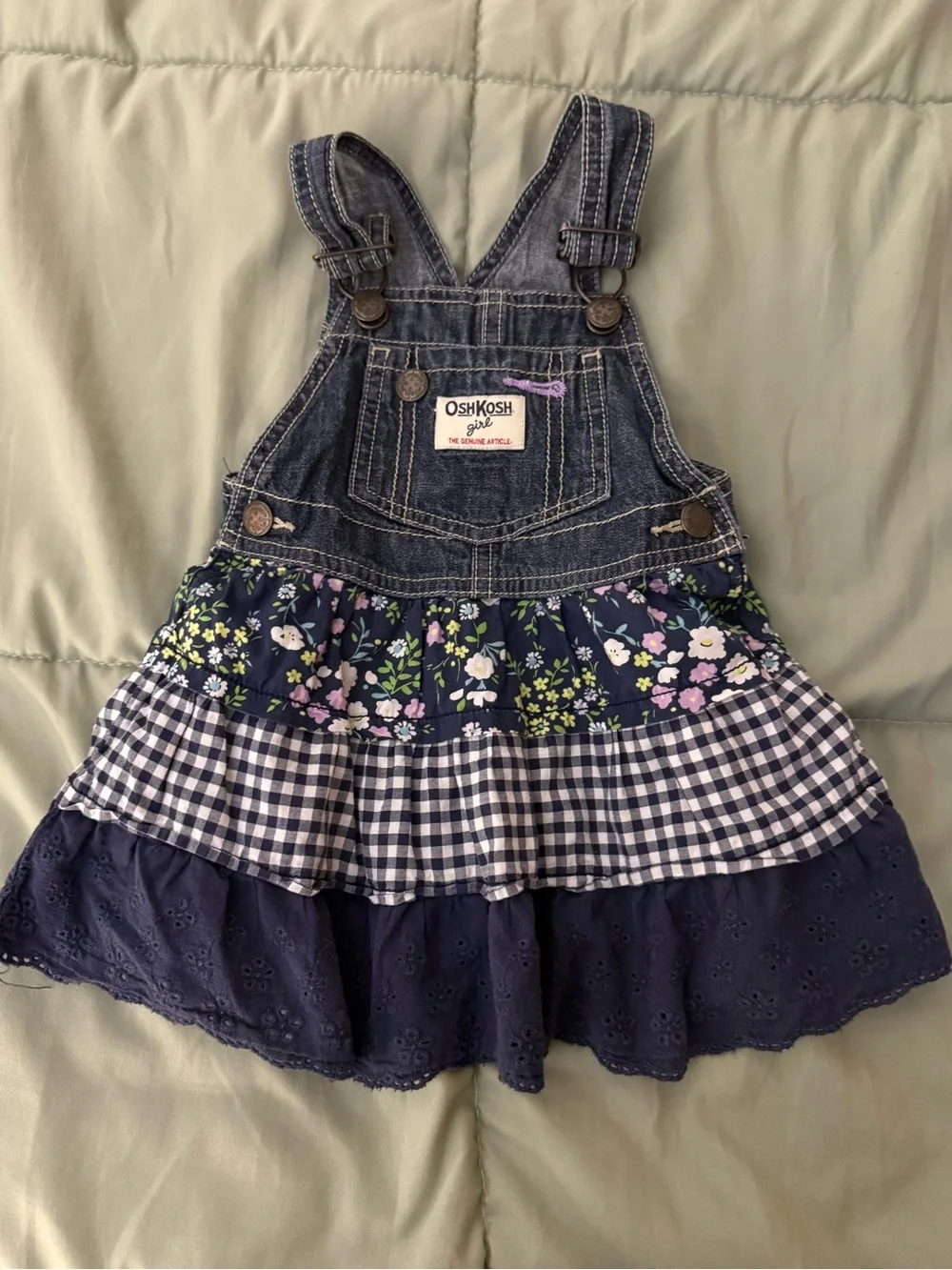 OshKosh B'gosh Navy Denim Floral & Gingham Tiered Jumper Dress